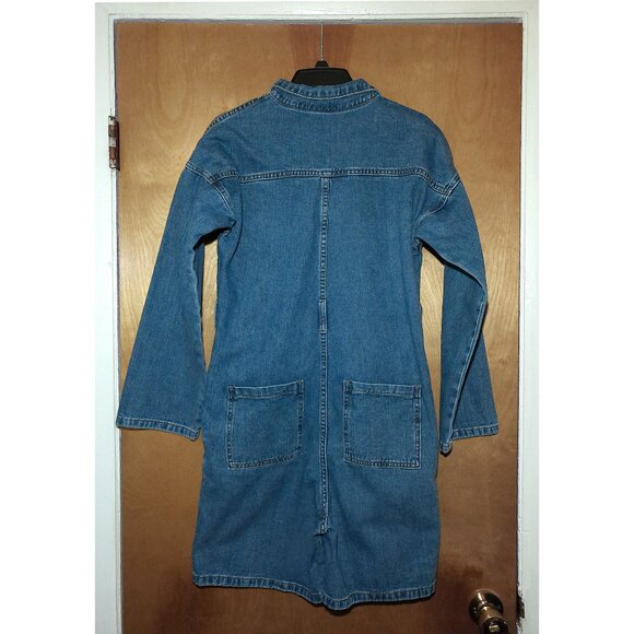 Fashion Nova Oversized Denim Long-Sleeve Button-Up Short Jumpsuit w/ Pockets XS - Picture 7 of 11